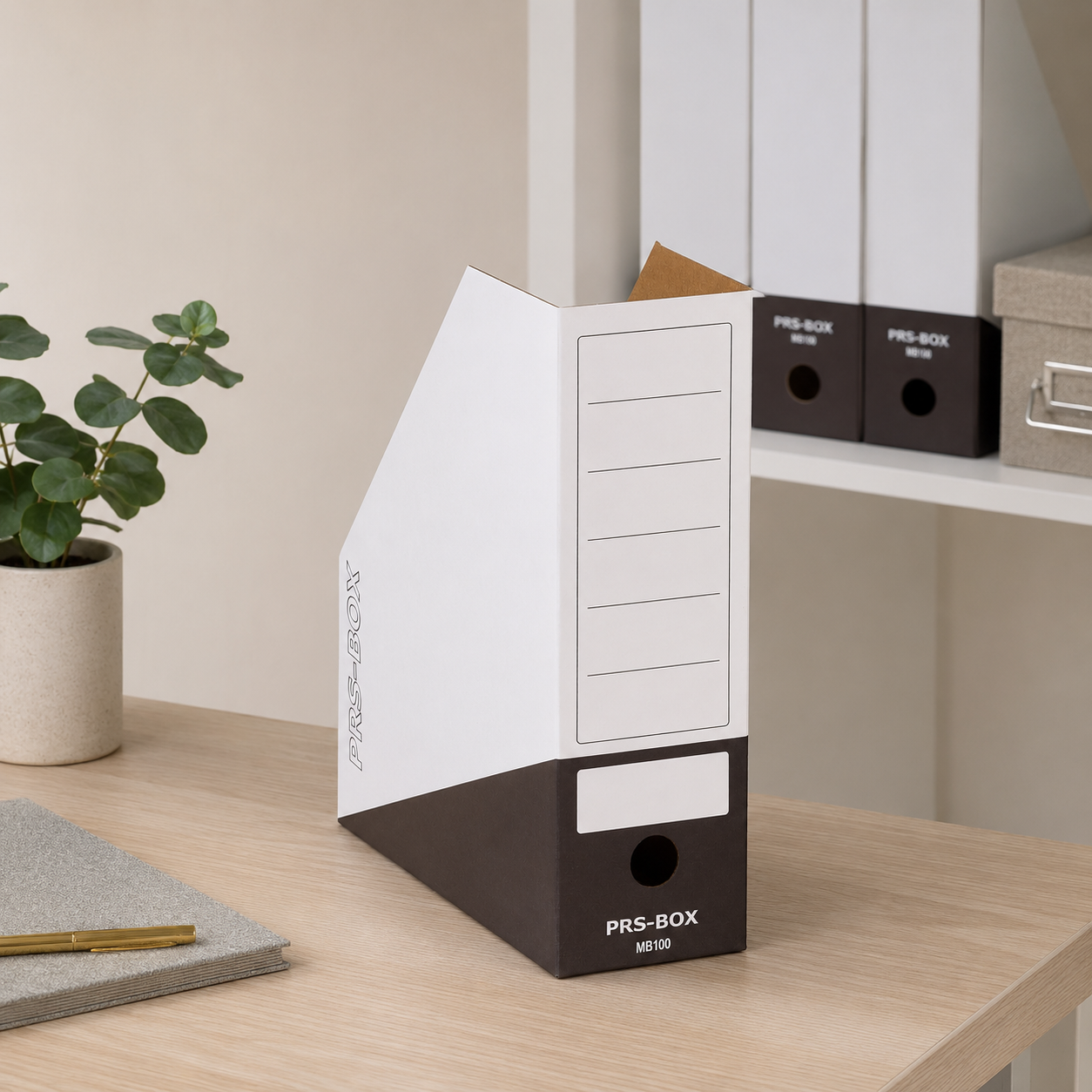 PRS Boîte à Magazines pour A4 Blanc/Noir 100 mm Lot de 20