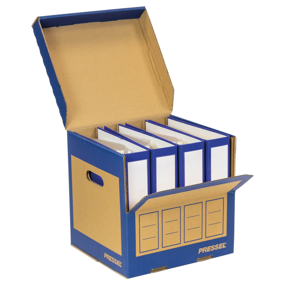 PRS Ordner Archiv-Box für 4 Ordner, Natur/Blau, 10 Stück – PRS-Box